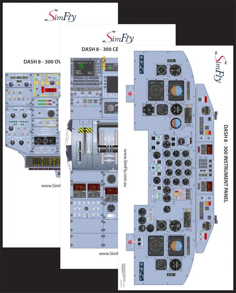 Dash 8-300 3 page cockpit poster set